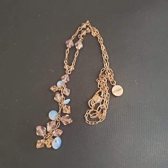 Givenchy Rose Gold Rhinestones &‎ Aurora Borealis Beaded Y-Drop Necklace - Picture 3 of 7